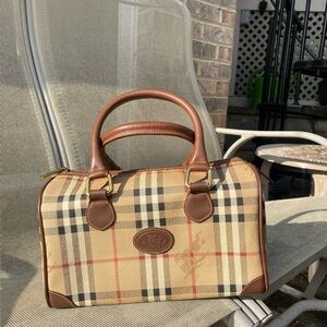 Burberry Beige Tan Black Plaid Top-Handle Bag